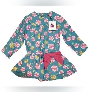 Neck & Neck Girls 18-24 Months Drop Waist Floral Bow Dress Lined Blue Pink Top